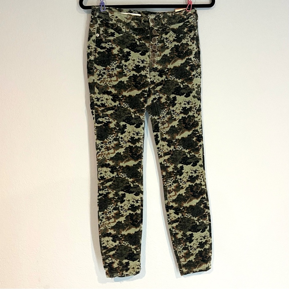 Anthropologie corduroy camouflage skinny jeans size26 high wasted button fly NWT
